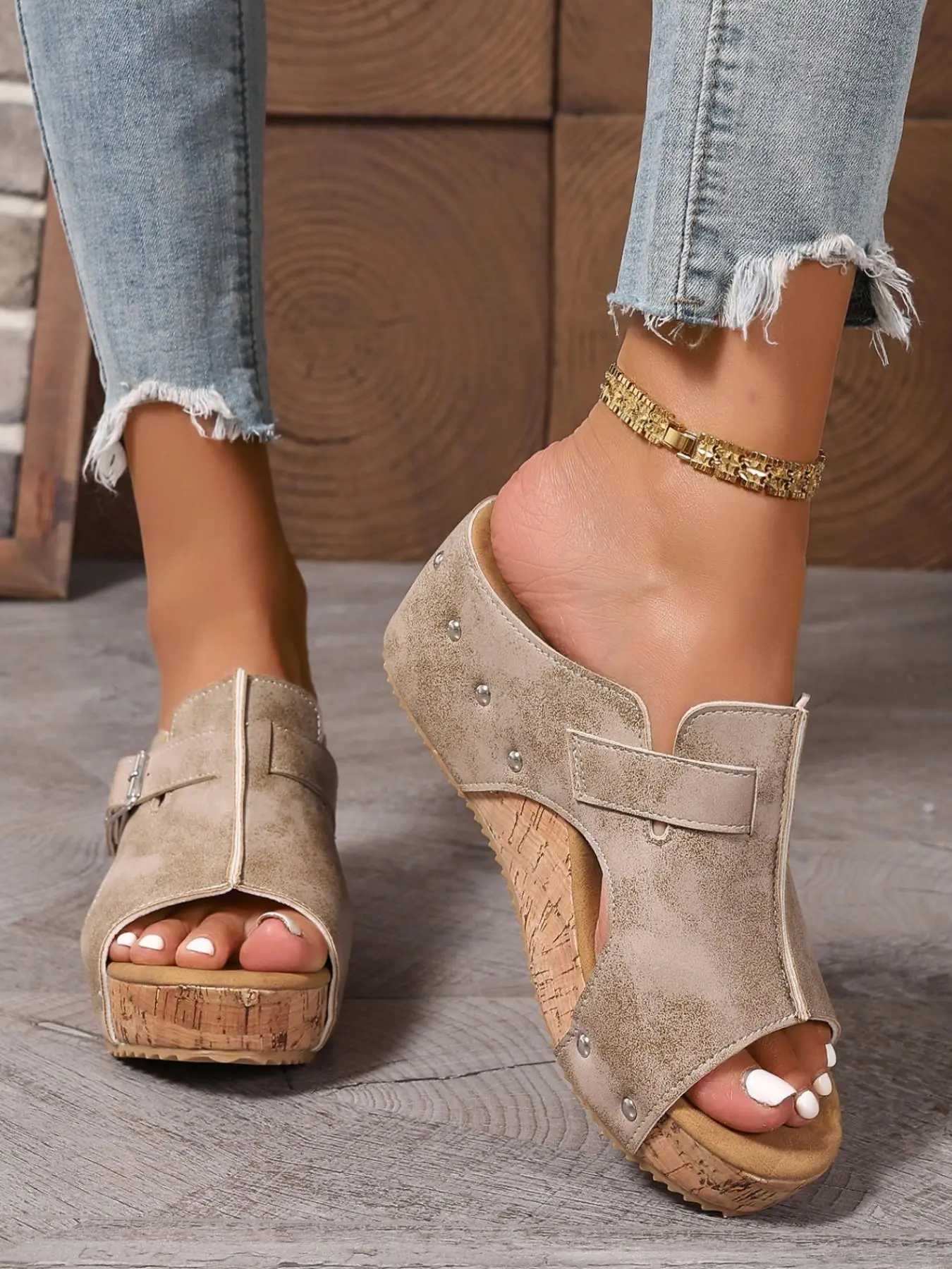 Women's Adjustable Buckle Sandals, Vintage Western Style, Thick Sole, Open Toe, Perfect for Beach, Shopping, Outdoor Activities, Casual Sandals