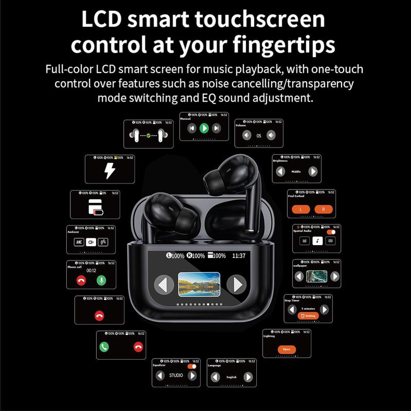 Wireless Earphones, True Wireless In-ear Design Earbuds with Touch Screen Charging Case & Built-in Microphone, ANC Noise Cancellation Earbuds for Smart Devices