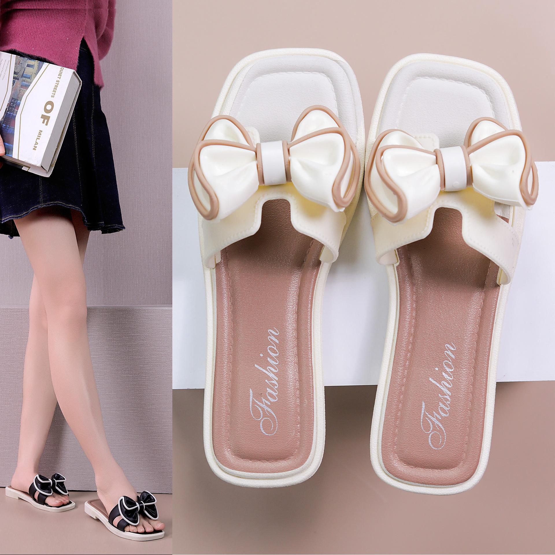 New summer bowknot women's sandals for outdoor wear, non-slip soft-soled flat fashionable home and outdoor slippers