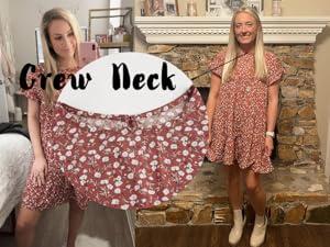 PASLTER Womens Ruffles Boho Floral Printed Babydoll Loose Swing Casual Short Mini T-Shirt Dress