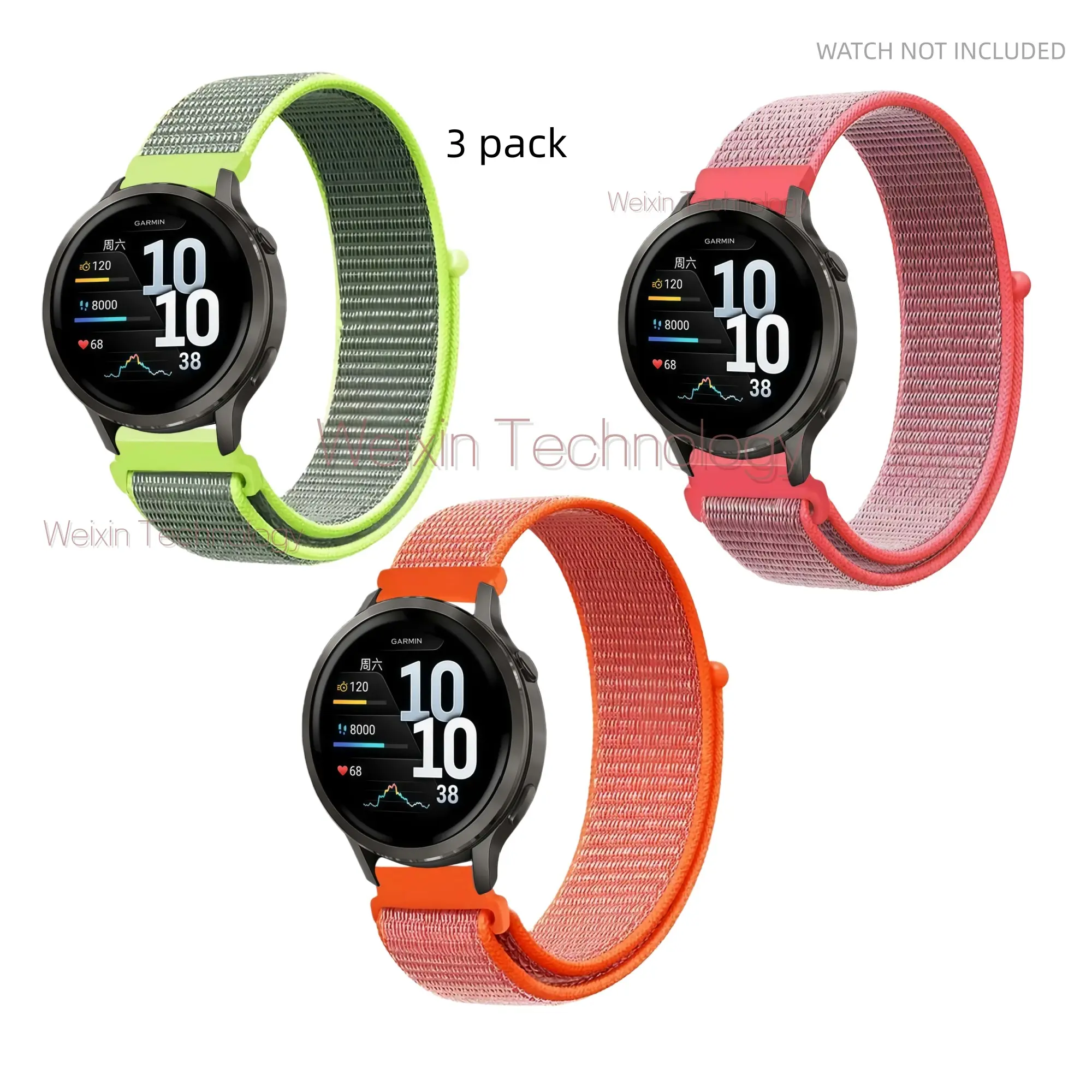 Sports strap 22mm nylon sports strap compatible Garmin Venu4/ 3S 45mm/Venu 2S Vivoactive 4S Vivomove 3S Venu 4 45mm/Forerunner 255S/Forerunner 265S， Breathable sports replacement belt, 3 packs