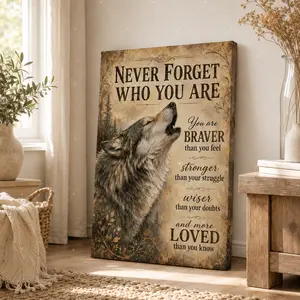 Wolf Motivational Quote Canvas Wall Art, Rustic Animal Poster, Inspirational Forest Wolf Wall Decor for Living Room Bedroom Office, Unframed Canvas Poster or Framed Canvas Wrap