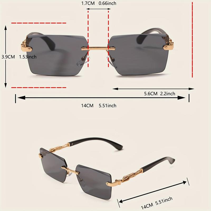 1pc Rimless Rectangle Sunglasses: Luxury Gold-Accent Compact Square Shades for Unisex Beach & Travel with UV400 Protection