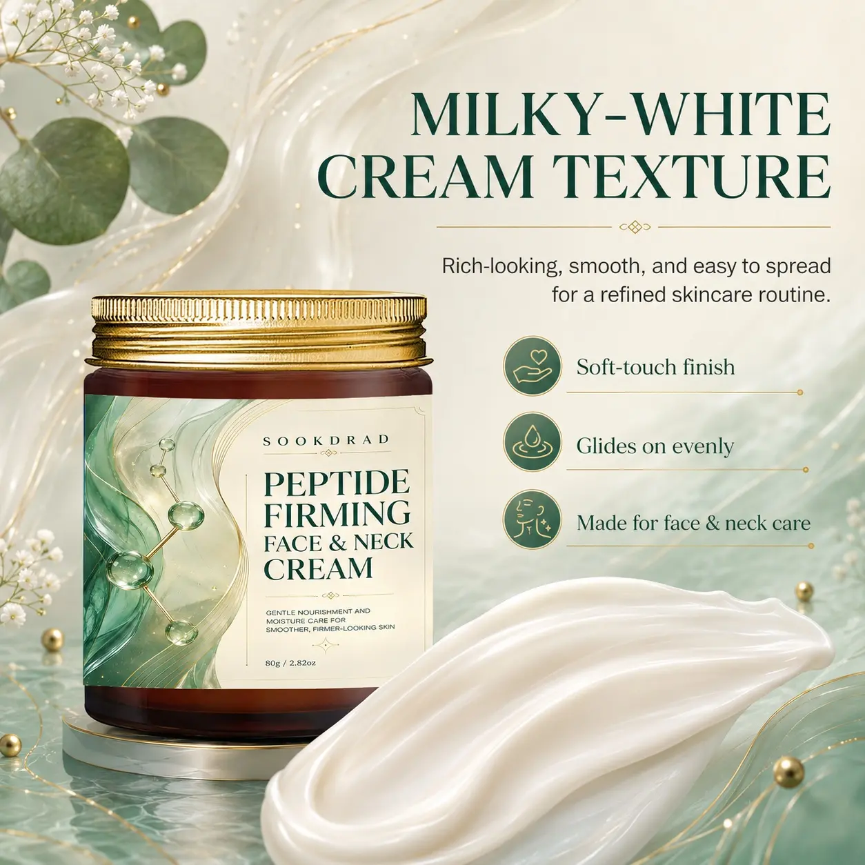 Peptide Firming Face & Neck Cream, Peptide, Gentle Nourish, Moisturize, Smoother Skin, Firmer Skin, All Skin Types, Daily Skincare, 80g