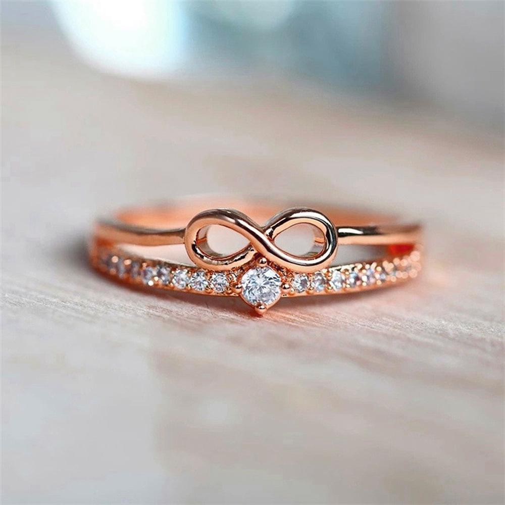 Japanese Agete Style Infinity 8-Shape Ring | Rose Gold Plated CZ Engagement Wedding Band