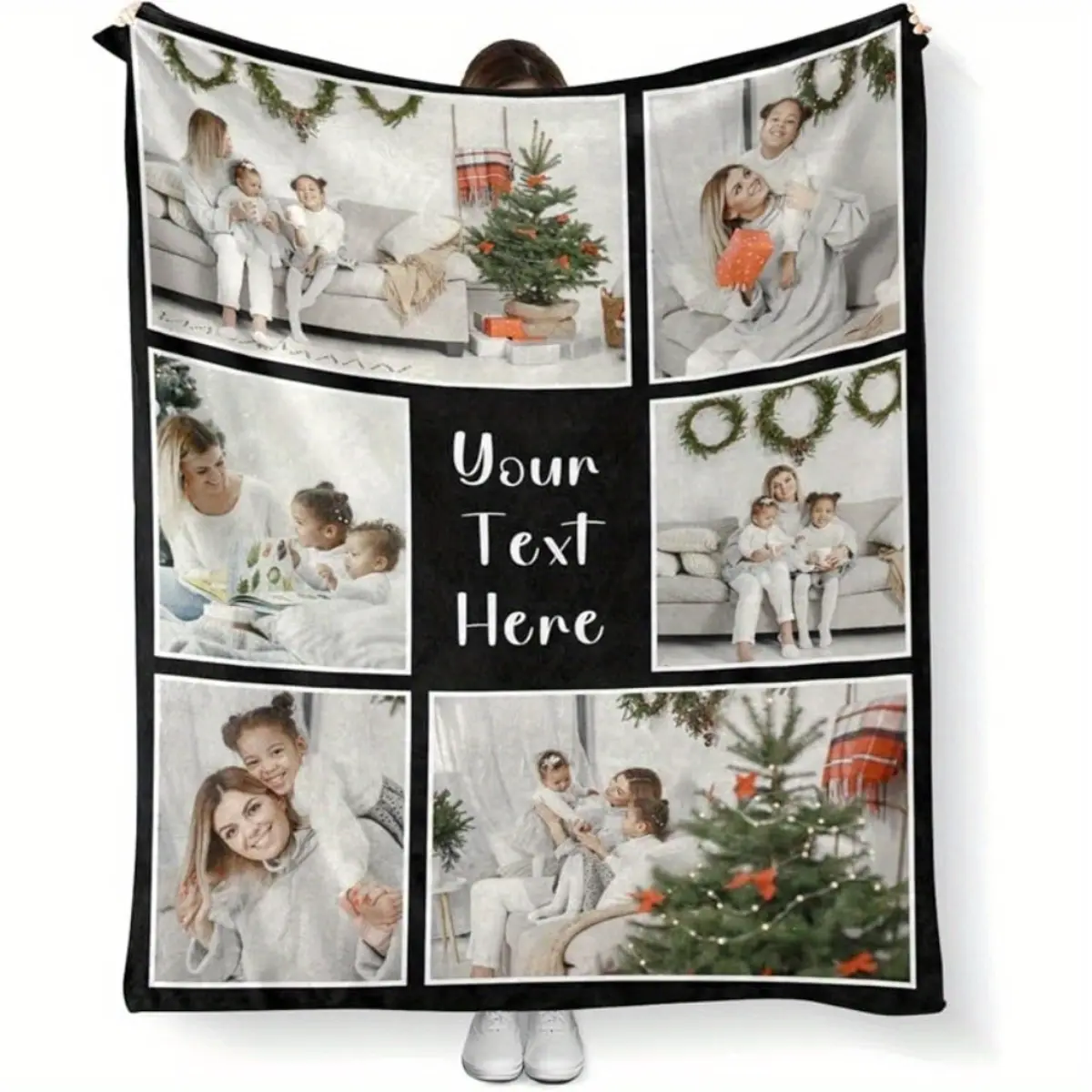 Customized Personalized Photo Blanket - Soft Flannel, Wrinkle Resistant, All Seasons Cozy Throw, Add Your Pictures & Text, Gift for Family, Christmas, Valentine, Machine Washable Contemporary Keepsake