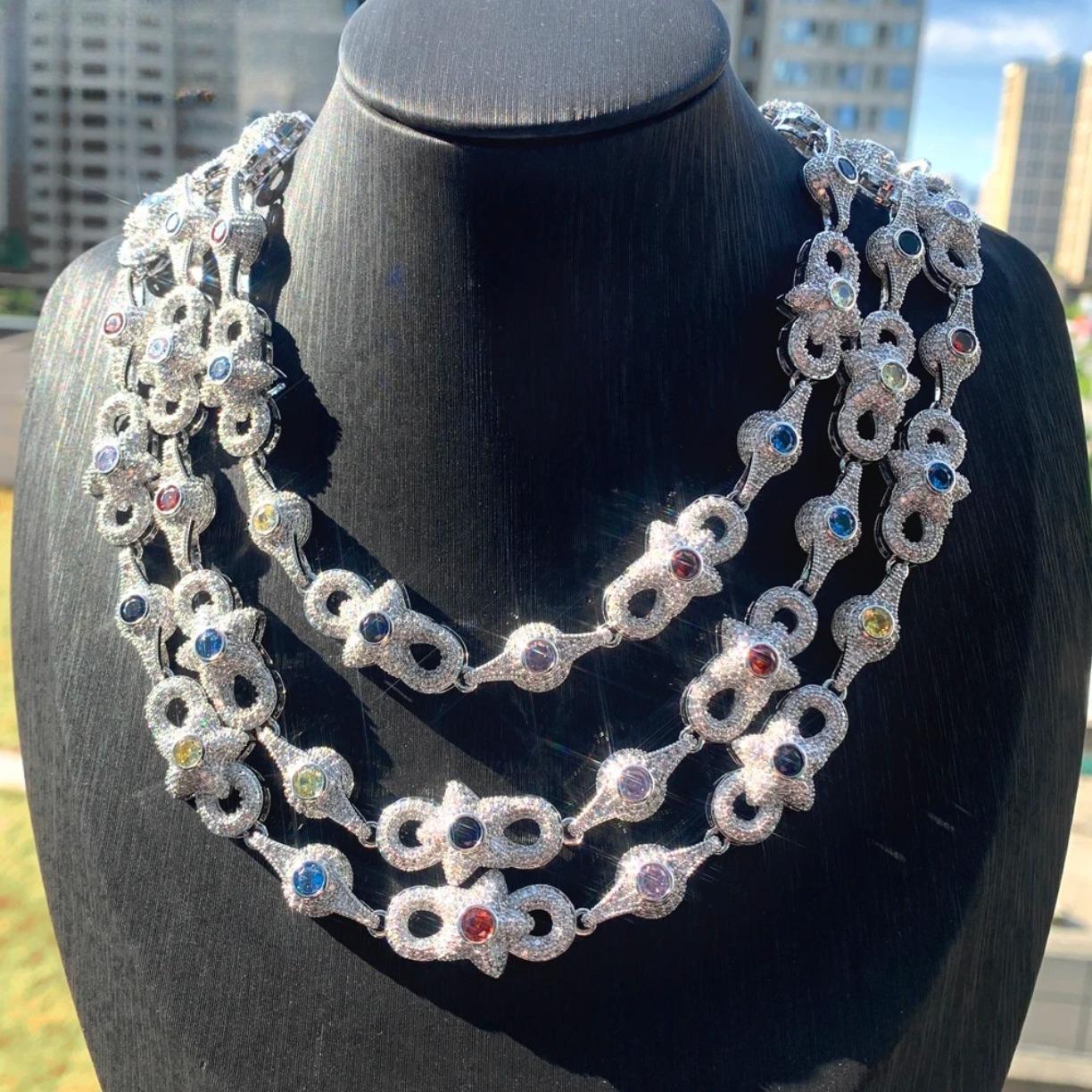 Iced Out Star Eye Moissanite Bracelet Necklace Prong Setting Moissanite Infinity Cuban Link Chain Women Men Hip Hop Fashion Jewelry