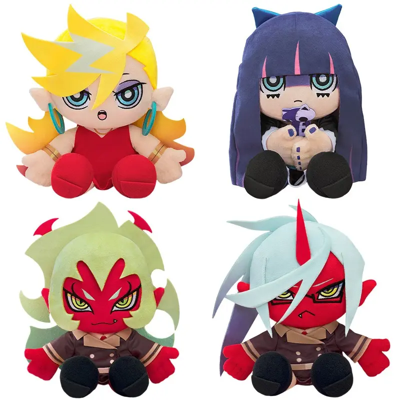 Panty & Stocking with Garterbelt 4 Pack Sitting Plush Doll Full Character Set Anime Stuffed Toy Panty Stocking Brief Garterbelt Demon Sisters Kawaii Desk Collectible Ornament Gift For Anime Fans Teens Cross-Border Wholesale