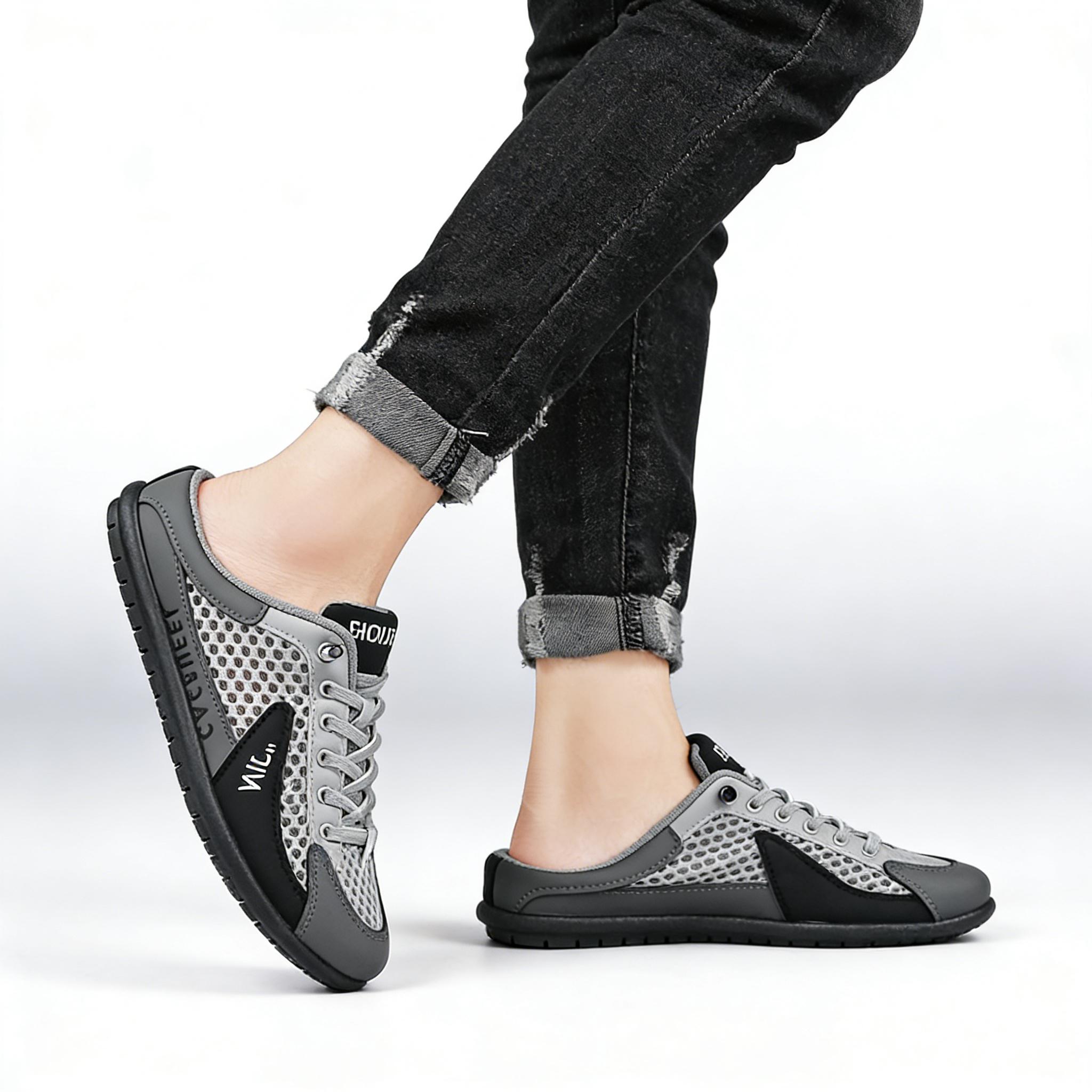 MOVRA1 Male Half Slip-On Casual Walking Shoes - Mesh Cloth, Breathable Cutout Sneakers with Lightweight Non-PVC Wear-Resistant Sole for Daily Walks, Outdoor Travel