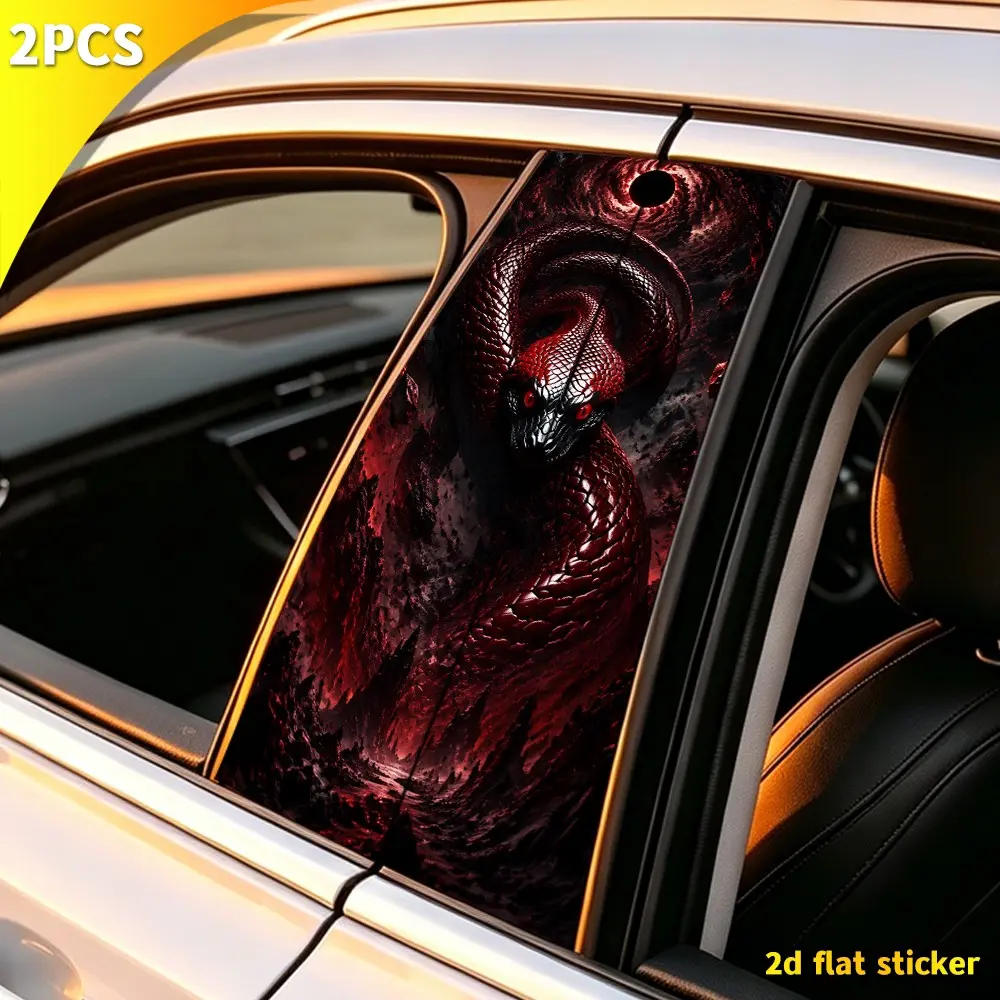 2pcs Dark Vortex Sun Snake Pattern Car Sticker, Self-Adhesive Window Pillar Decal, Unique Body Decoration, 2 Pieces