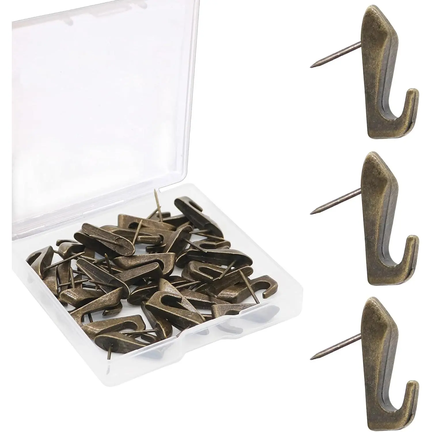 Push Pin Picture Hooks, Push Pin Hangers, Decorative Push Pins for Wall Hanging, Thumb Tacks for Hanging, Bulletin Board Hooks (Bronze)
