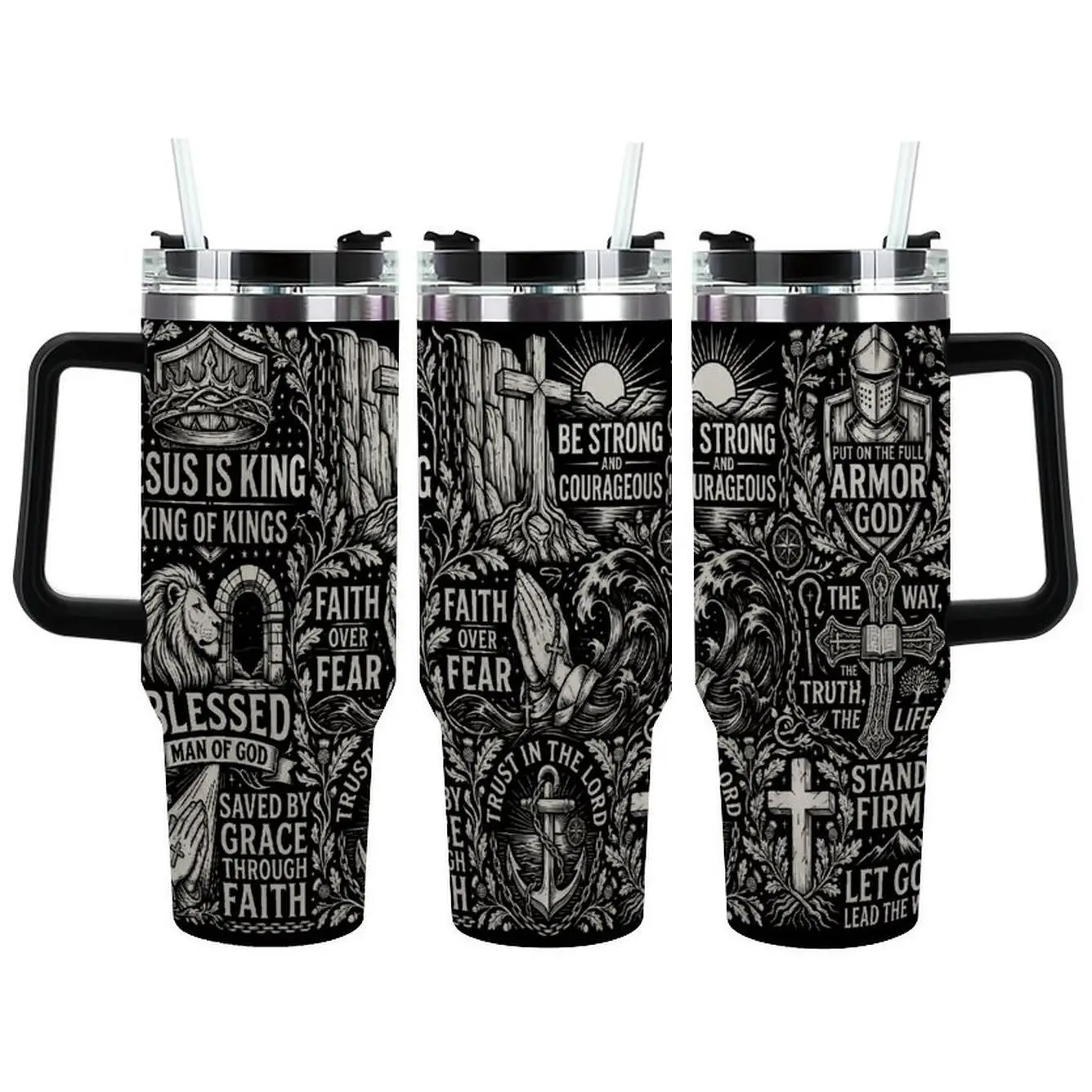 Armor of God Christian Tumbler – Faith Over Fear, Jesus Is King, Meaningful Father's Day Gift for Dad, Husband, Grandpa & Christian Men Who Stand Firm in Faith