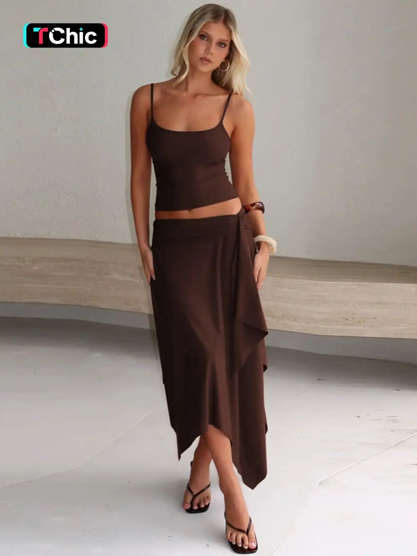 Women Summer Tank Tops Midi Skirt Basic Vacation Two Piece Set Outfit