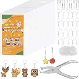 161 count Shrink Plastic  Making Kit, 30 Shrinky Plastic Sheets 7.9 x 5.7 in, Hole Punch, Lobster Clasps, Jump Rings & Lanyards, DIY Shrink Art Craft Kit for Adults & Teens