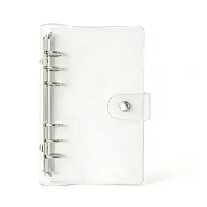 A6 Binder 6 Ring Clear PVC Planner Cover Refillable Notebook Shell Budget Organizer Cash Storage Binder with Stainless Steel Rings for Travel Journal Diary Sketchbook Postcard Album Cash Money Envelope Compact Pocket Handbag