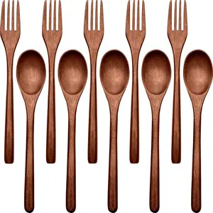 Japanese Wooden Spoons and Forks Set, Reusable Eco-Friendly Natural Wood Cutlery, Handmade Cooking, Stirring & Eating Utensils, 10/20 Pieces