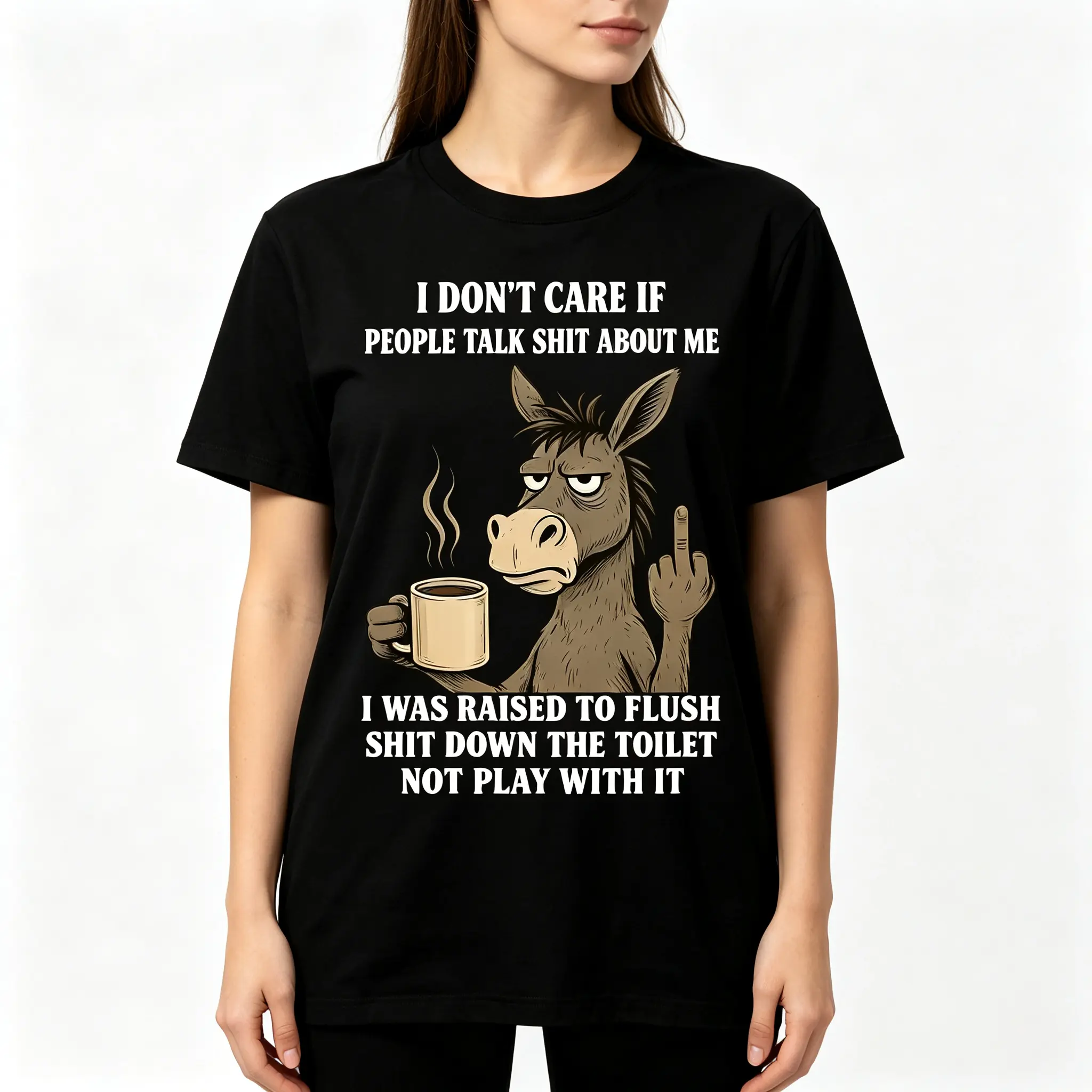 Sarcastic Donkey Graphic T-shirt, Unisex Streetwear Soft Cotton Basic Tee, Breathable Round Neck All-Season Top, Tshirt, Women, Smooth