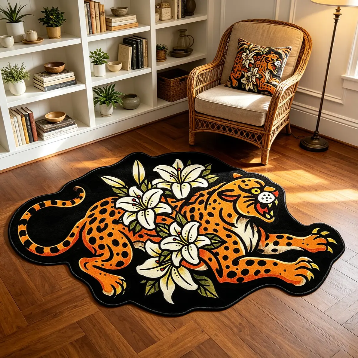 1 American-style running cheetah pattern rug, old school style, non-slip bedroom mat, machine washable rug, home decor rug, birthday gift, suitable for bedrooms, living rooms, kitchens, bathrooms, dressing rooms, studies, etc.