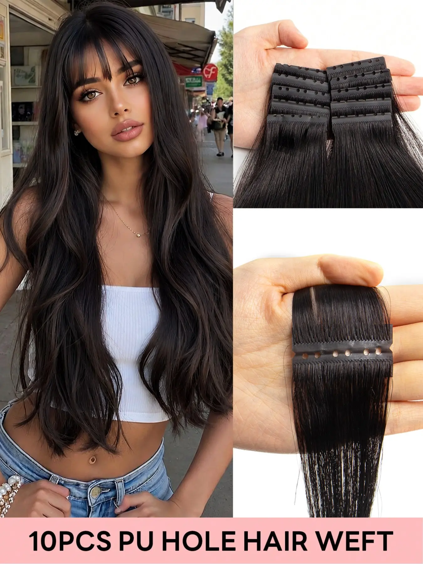 Butterfly Weft Real Human Hair Extensions 12-24 Inch Straight Blonde PU Hole Invisible Dual-Use Soft Hand Tied Hair for Daily Party Wedding Hairpieces