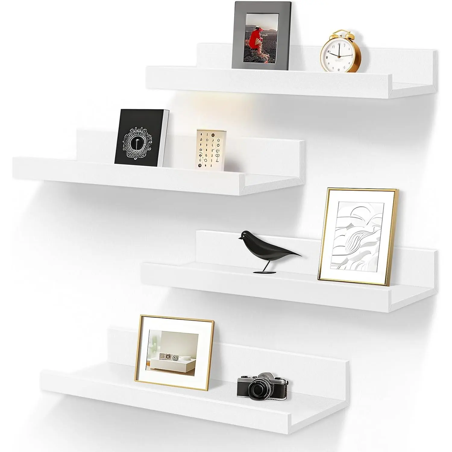 Floating Shelves for Wall Storage Set of 4, 15.6 Inch Picture Ledge Shelf, White Wall Shelves with Lip for Kitchen, Bedroom, Bathroom, and Living Room