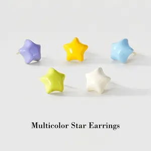 Trendy Summer Multicolor Star Stud Earrings Elegant Playful Design Versatile Daily Outfit Accessory Perfect Birthday Holiday Gift for Girls Ladies