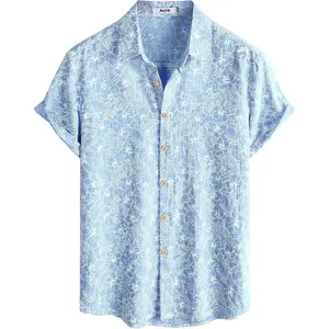 Mens Hawaiian Shirt Short Sleeve Button Down Cotton Floral Shirts Casual Tropical Beach Summer ShirtsGift.