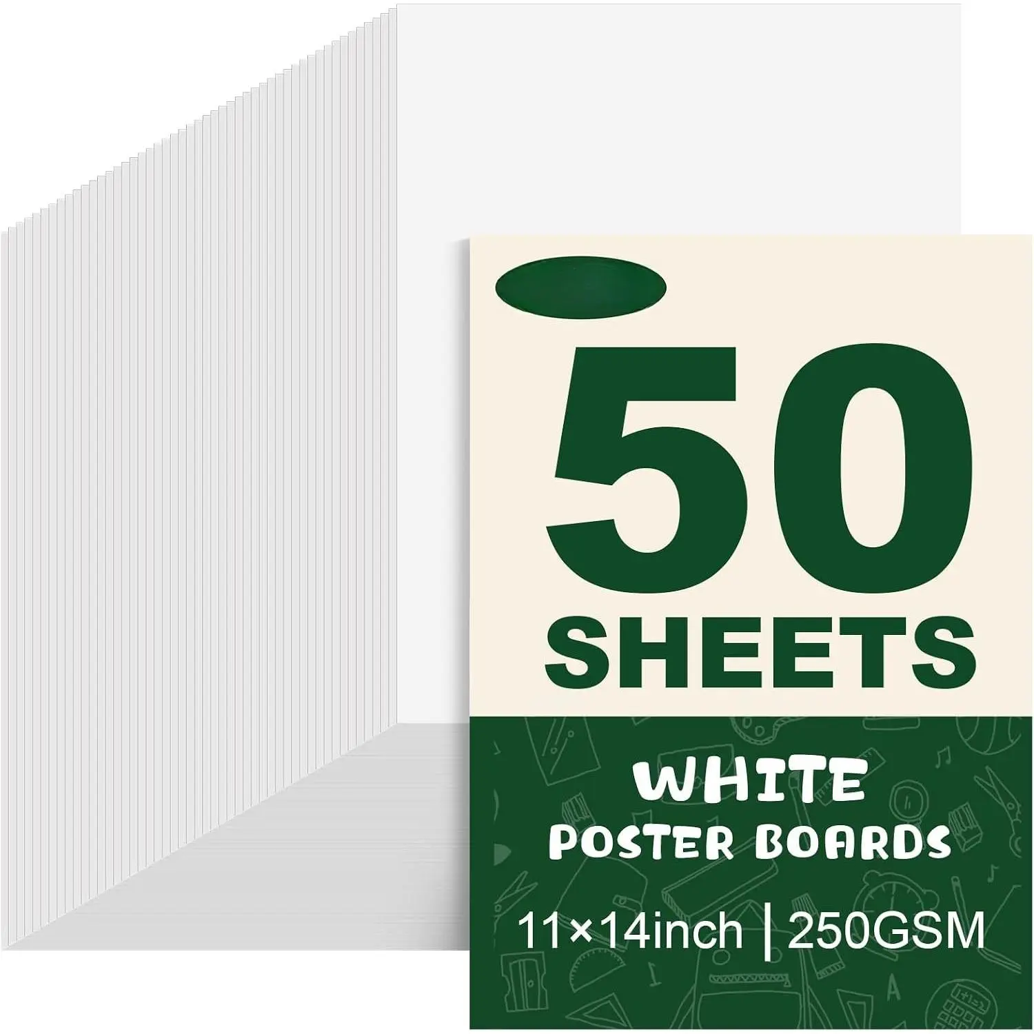 50 Pack White Poster Board,11" x 14" White Poster Paper Bulk,250GSM/92LB Heavy-Weight Blank Poster Board for Arts,Craft,Projects Presentations,Drawing Scrapbooking
