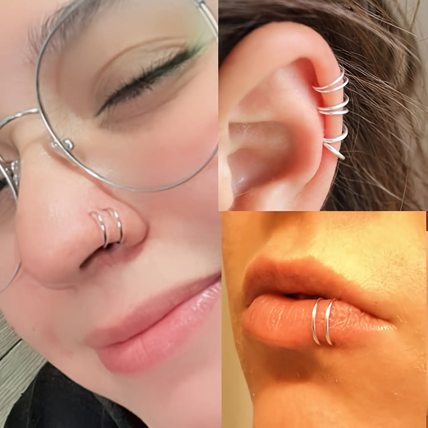 15 Pcs Non-Piercing Lip Jewelry Set, Clip-On Vampire Fangs, Snake Bite Rings, Halloween Costume Accessories, Fake Lip Piercings