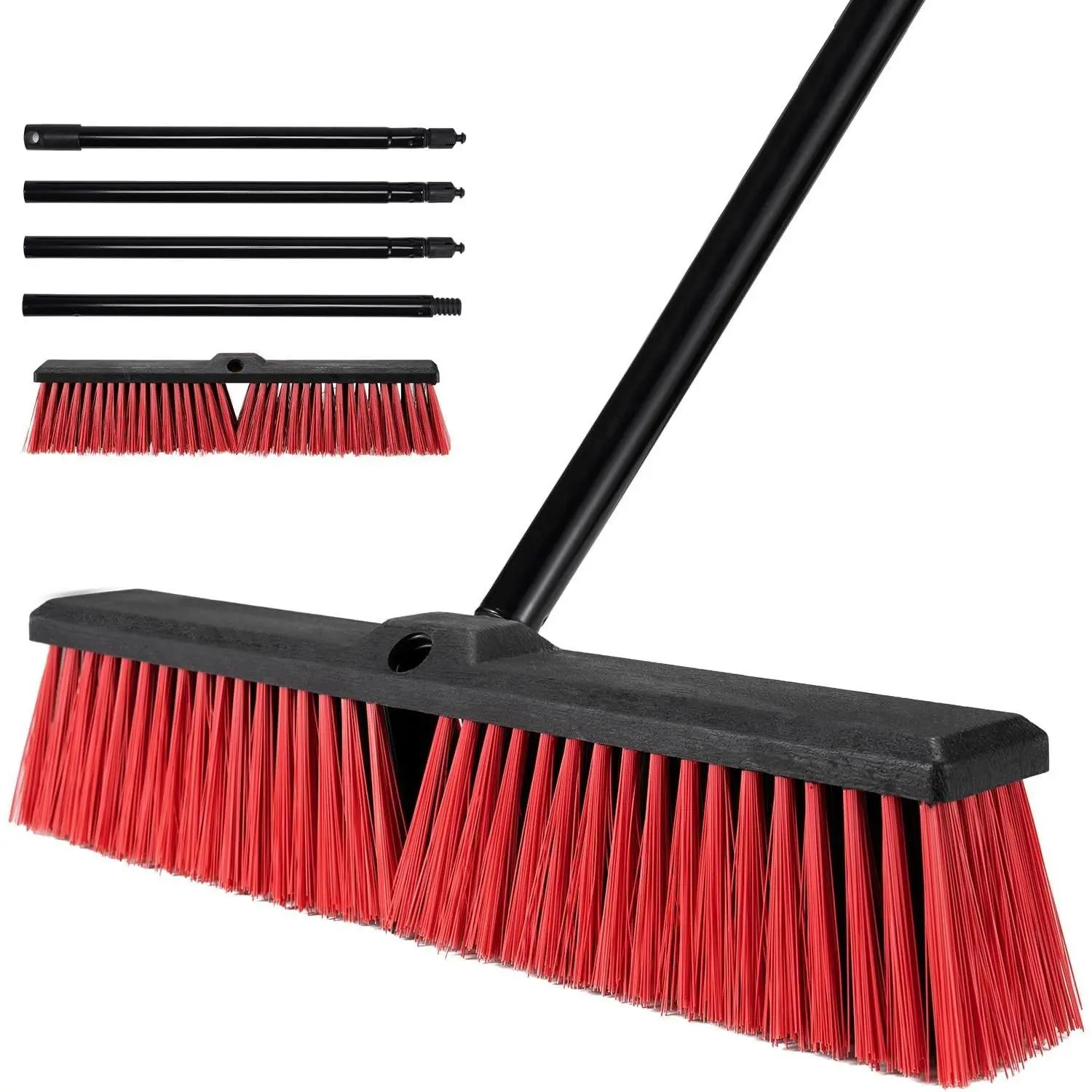 18" Push Broom for Outdoor - Heavy Duty Broom 63" Long Handle Outdoor Broom for Deck,Driveway,Garage,Yard,Patio,Warehouse,Concrete