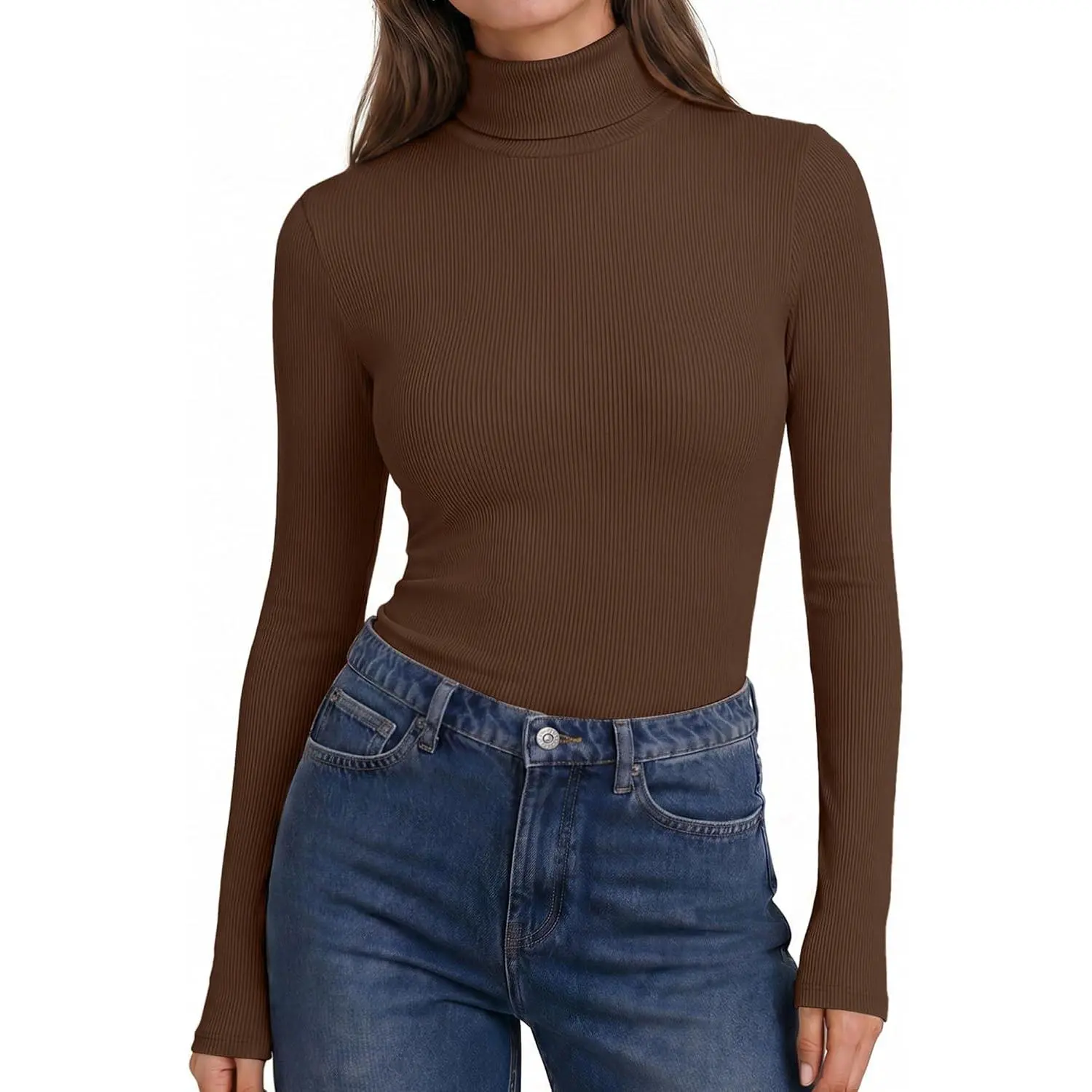 Womens Turtleneck Tops Winter Ribbed Long Sleeve Shirts Casual Basic Underscrub, Fitted Thermal Underwear, Stretchy Lightweight Undershirts, High Neck Fall Fashion Clothes 2026
