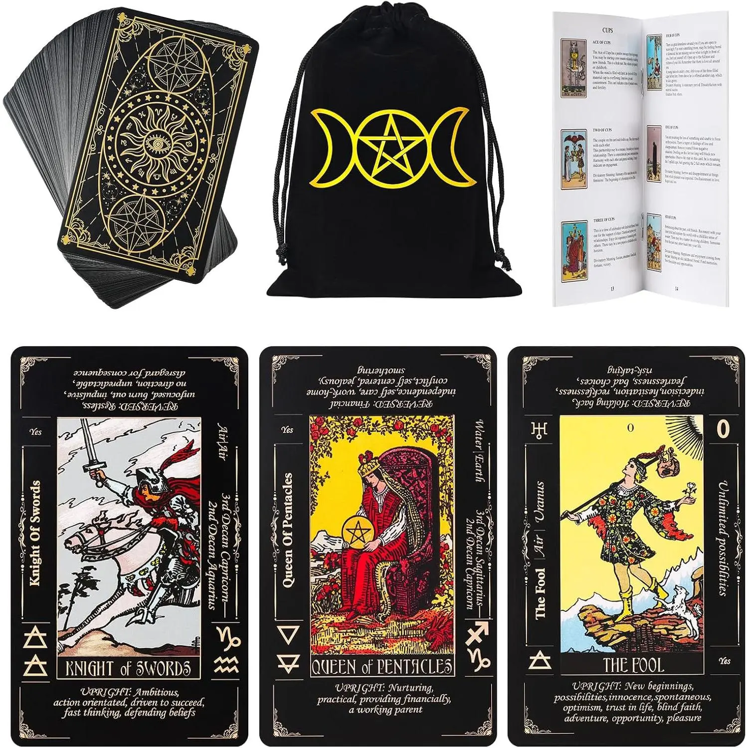 Fofeadm Tarot Cards with Guide Book & Linen Carry Bag, 78 Classic Original Tarot Cards Deck Fortune Telling Game with Meanings on Them for Beginners to Expert