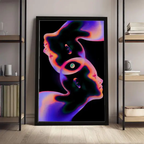 Surreal Iridescent Head Portrait Framed Canvas Wall Art, Modern Abstract Fashion Ready-to-Hang Canvas Print for Living Room, Bedroom, Office, or Apartment Decor, Contemporary Aesthetic Wall Decoration, Gift for Art Lovers
