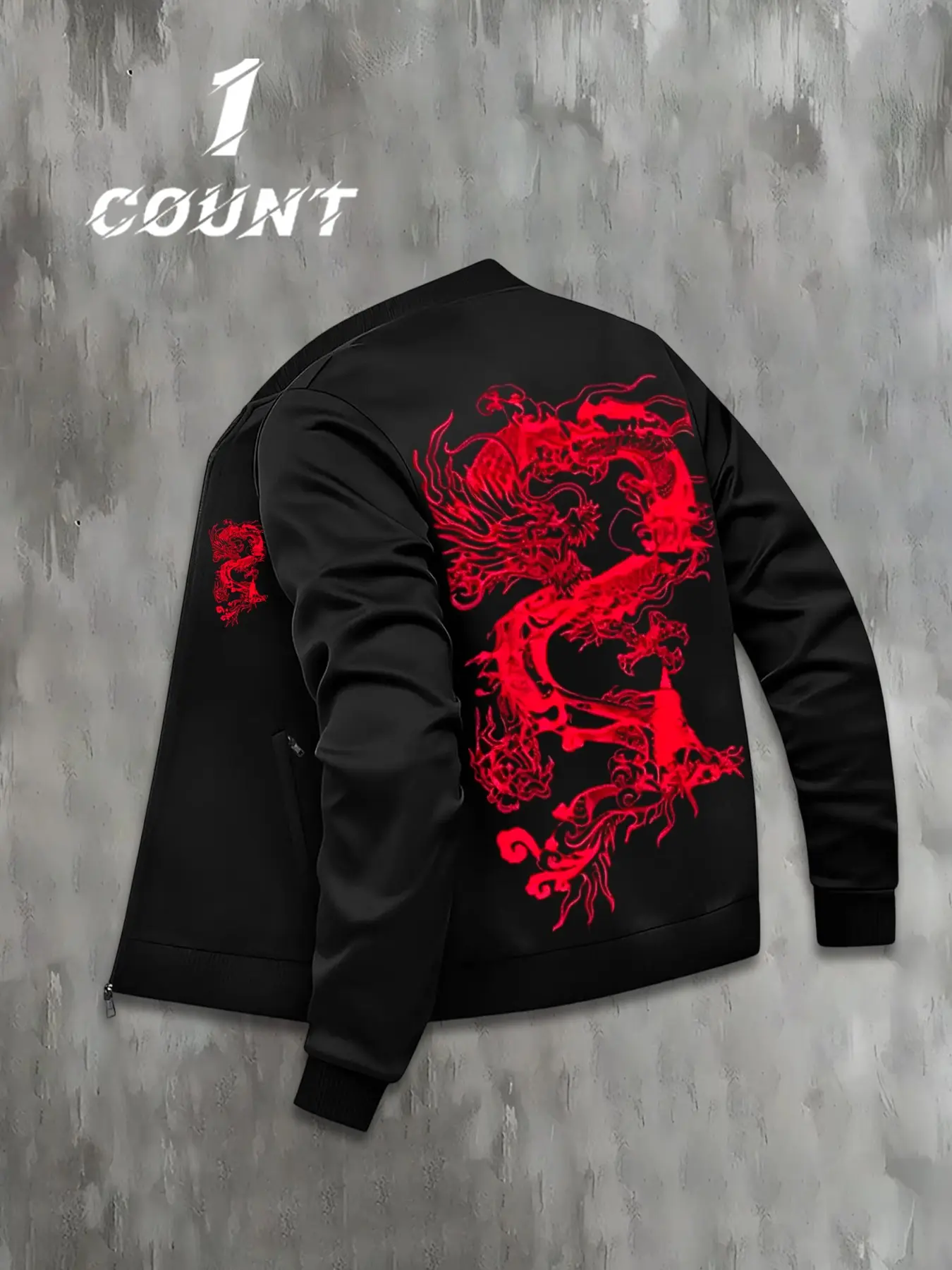 Men's Base Dragon Phoenix Cloud Print Baseball Collar Jacket, Loose-Fit Long Sleeve Windproof Streetwear Outerwear, All Seasons