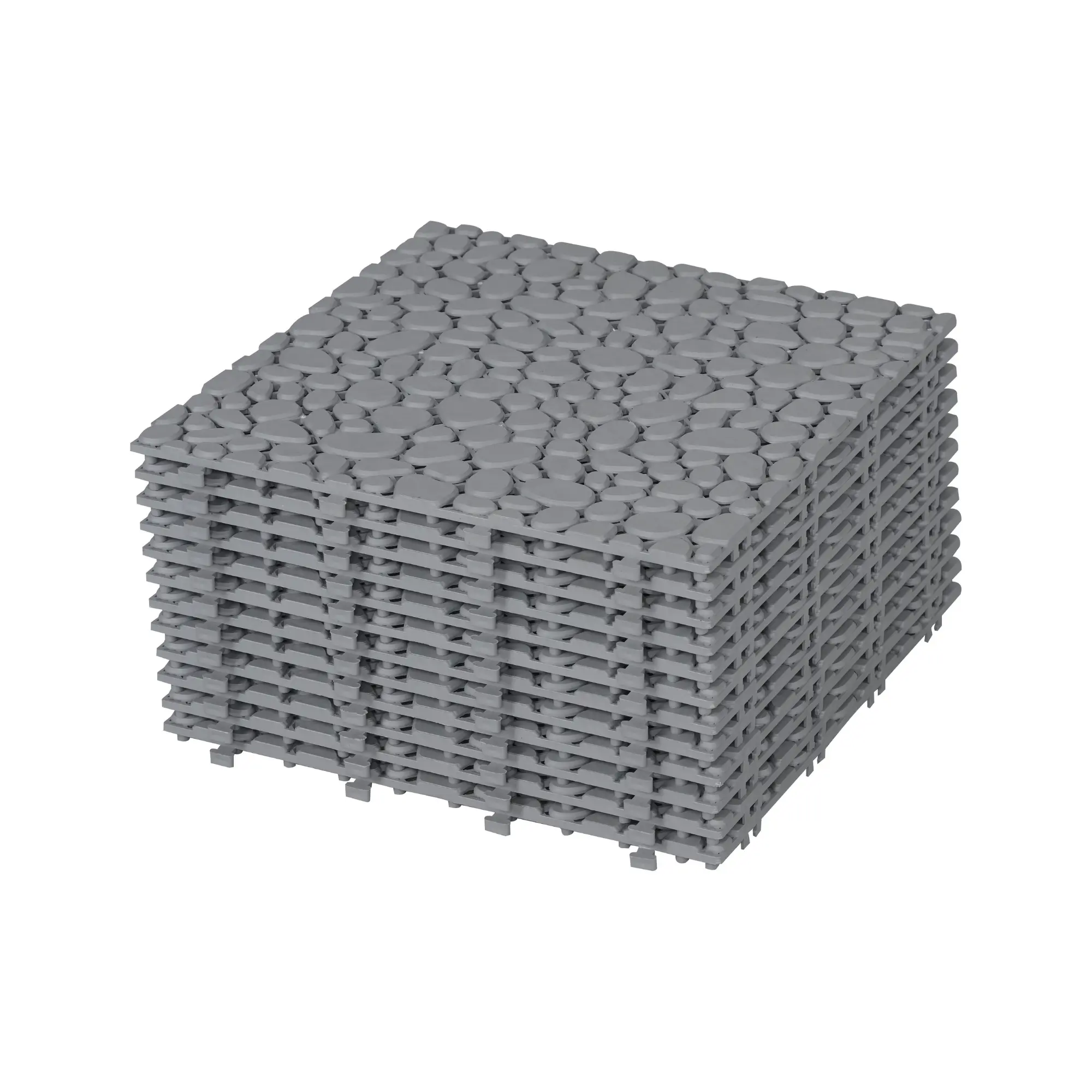 Nokaa 12x12 Inch Gray Interlocking Deck Tiles, Plastic Waterproof Outdoor Flooring, Anti-Slip Pebble Stone Pattern, 440 LBS Capacity, All Weather for Patio Balcony Bathroom Shower Porch, Pack of 12