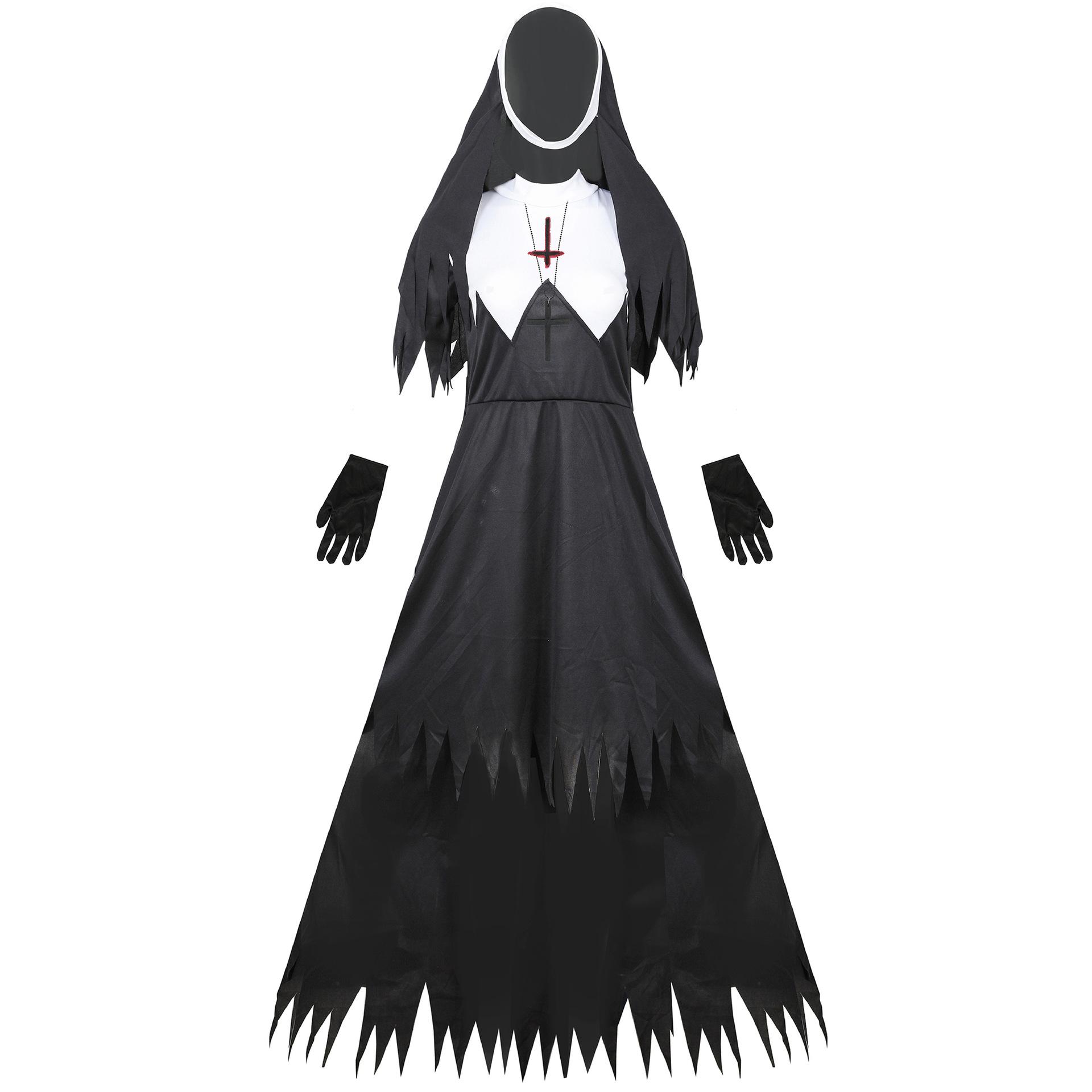 S To XXXL European American Halloween Zombie Nun Cosplay Vampire Demon Outfit