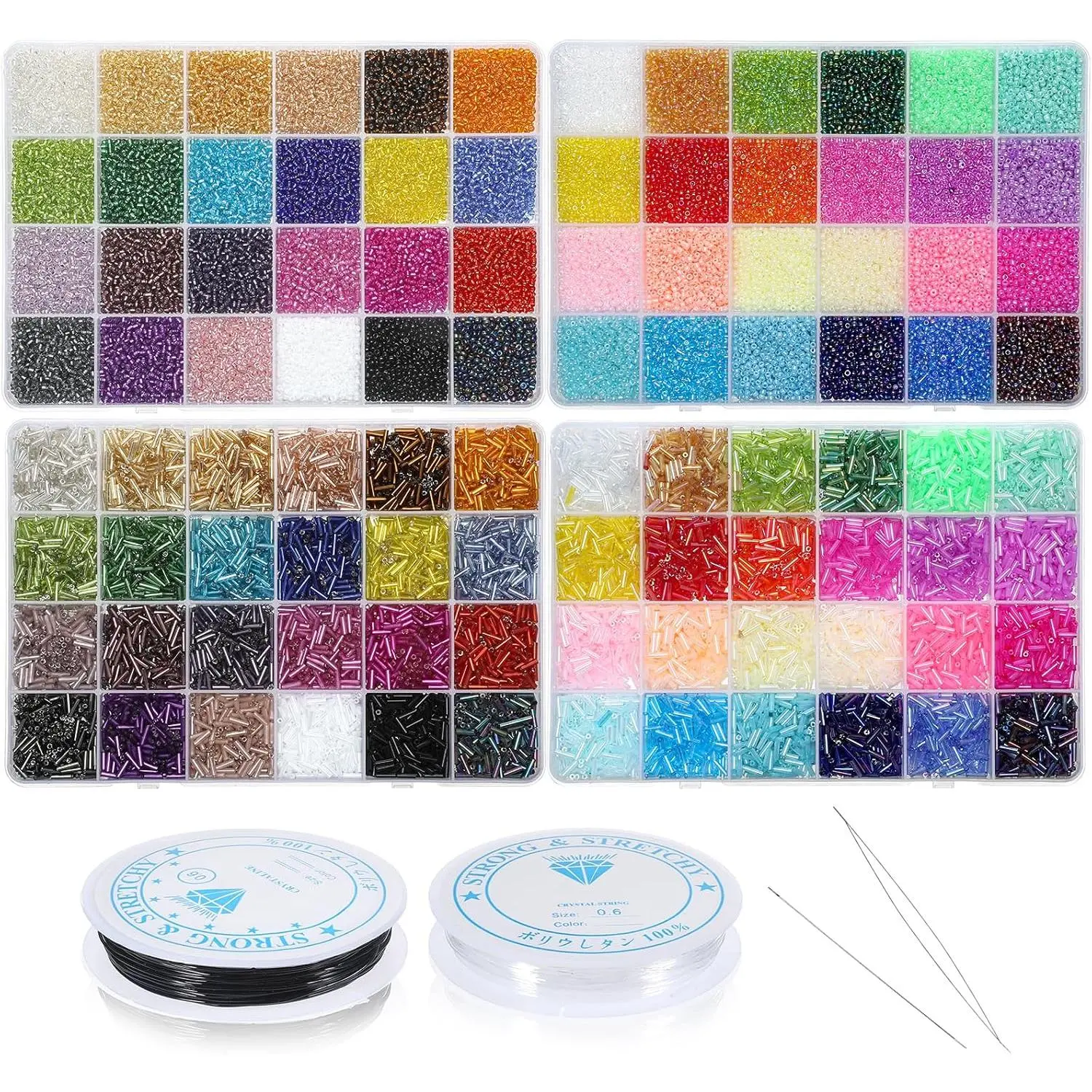 Unisex 96-Color Crafting Kit, 32000 2mm Glass Seed Beads & 12000 7mm Glass Tube Beads with Elastic Strings for DIY Bracelet, Necklace Making (Toys & Hobbies, Beading & Jewelry Supplies)