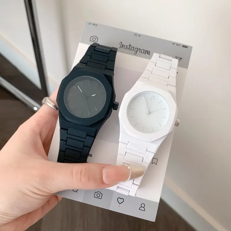 Modern Sleek Octagon Shape Wristwatch Full Matte Black Appearance Clean Minimal Dial Streamlined Band Versatile Accessory For Daily Outfit Matching