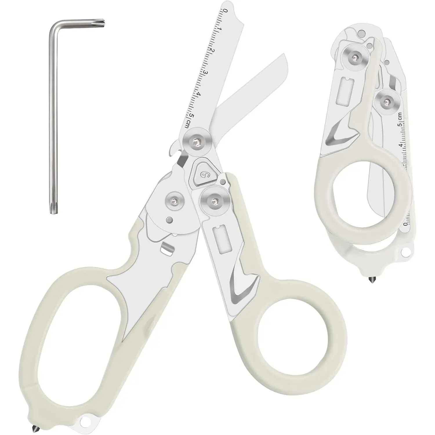 6 in 1 trauma shears, folding emergency shear, Camping, Seat Belt, Oxygen Cylinder Wrench, Complimentary Wrench (Silver)