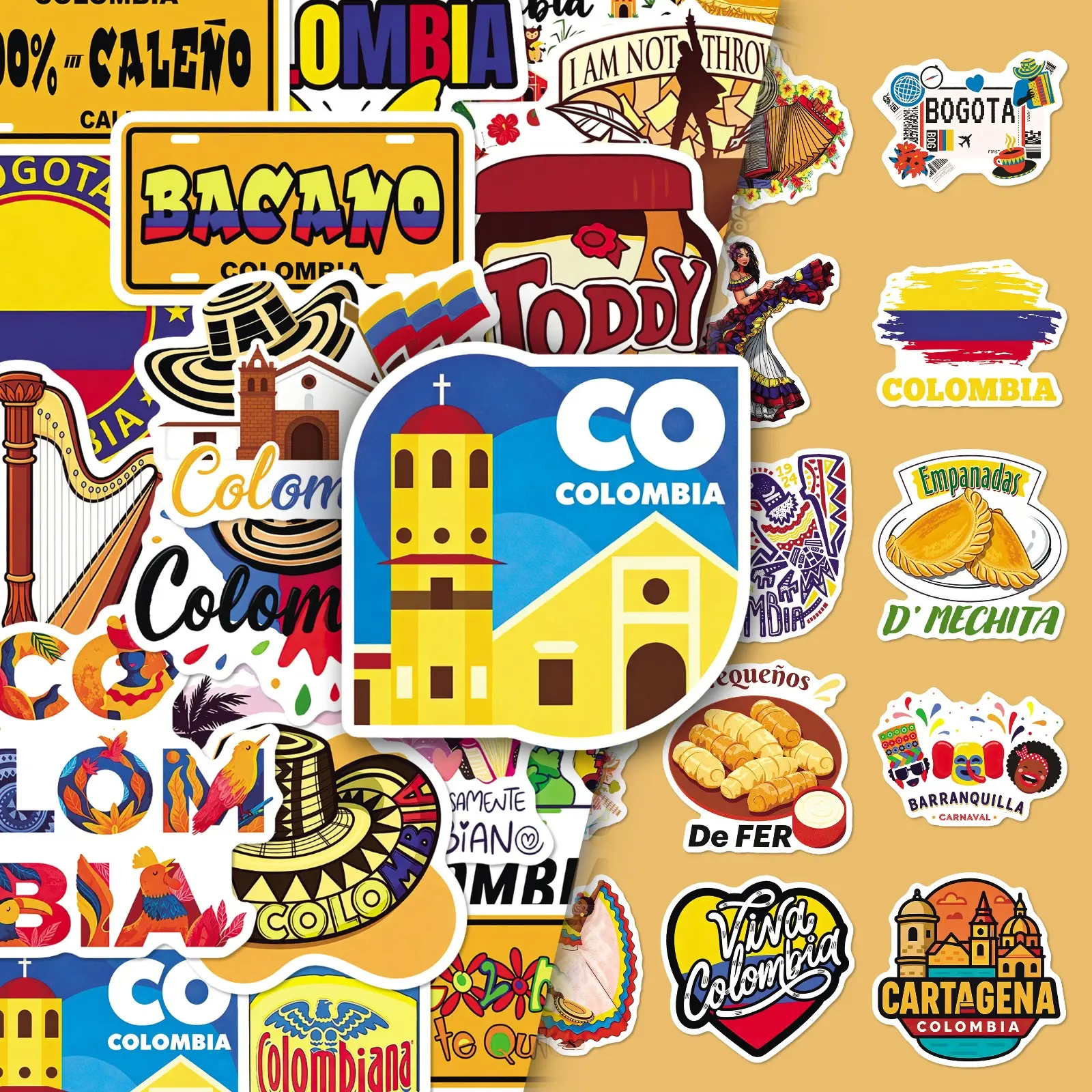50Pcs Colombia Scenery Aesthetic Sticker Set – Creative Fresh DIY Decor for Scrapbooking, Journal & Phone Case