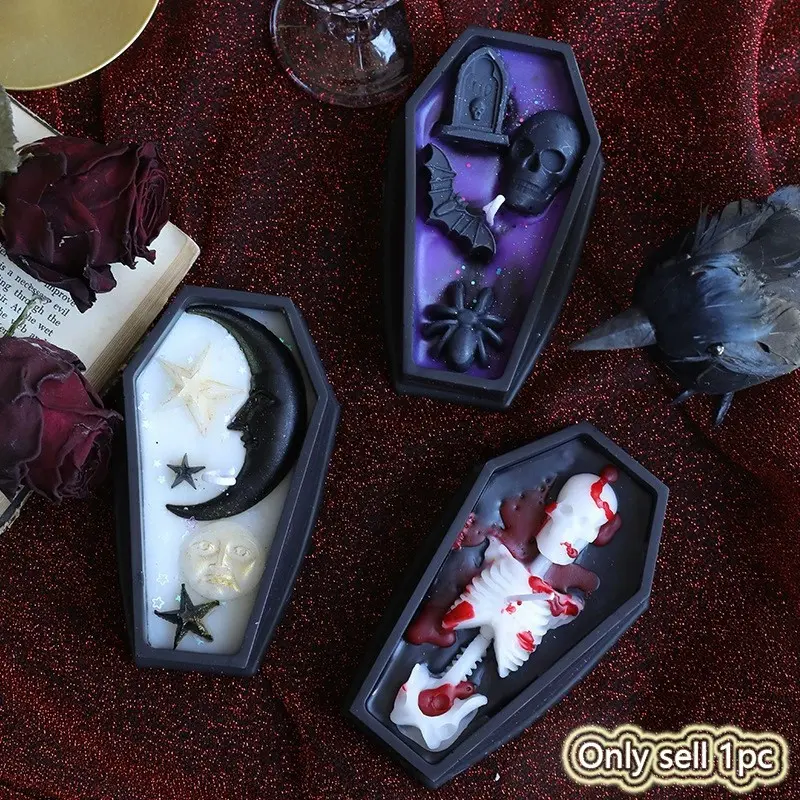Halloween Skull Coffin Candle, Ghost House Decoration Candle, Atmospheric Home Use, Skull Scented Wax Candle, 1 Piece
