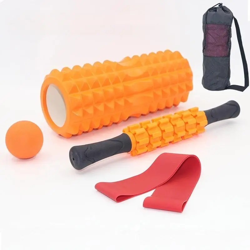 5-Piece Set 33cm Crescent Yoga Pole Massage Stick Fascia Ball Kit, Hollow Foam Roller, Pilates Yoga Rollers, 5-In-1 Set