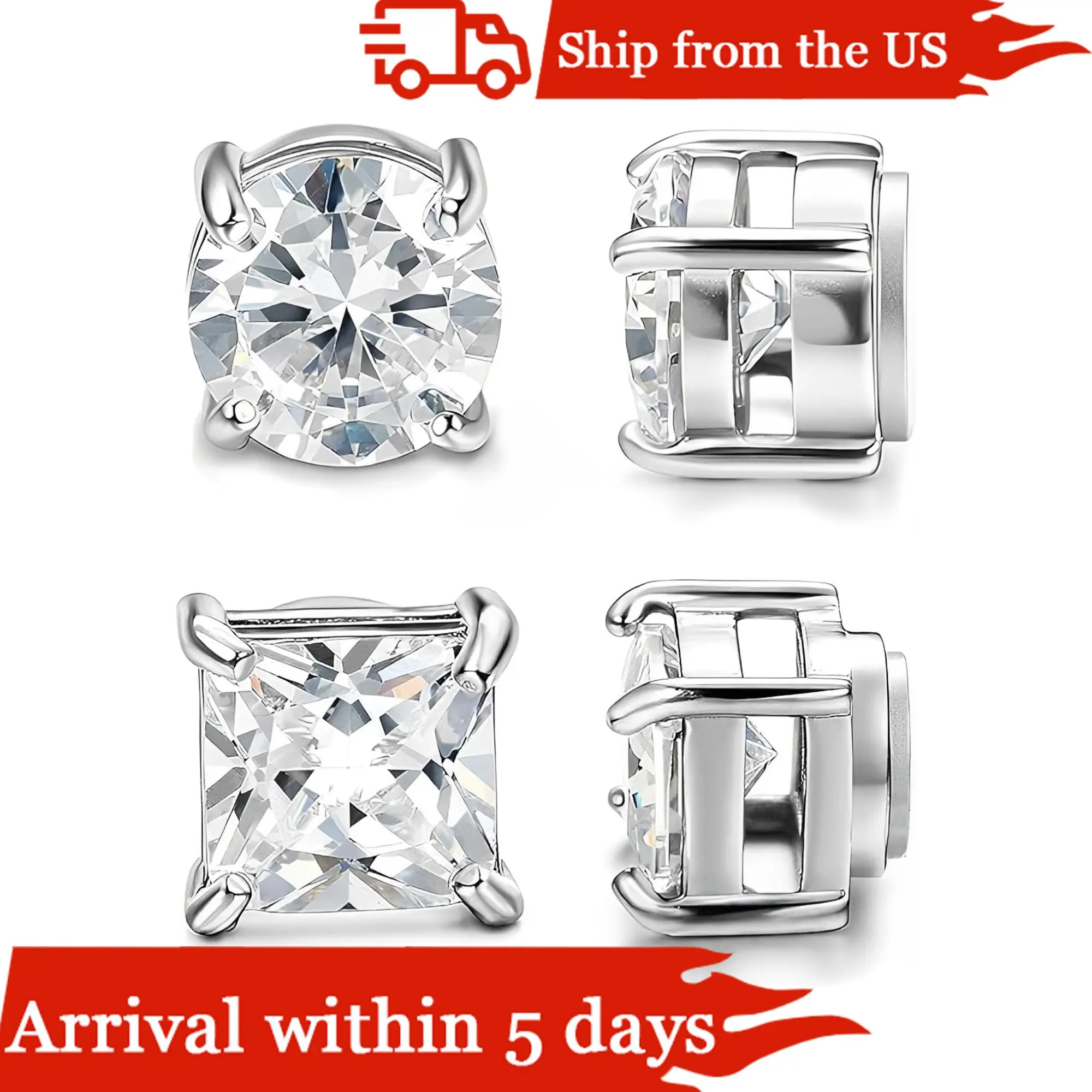 Cassieca 2 Pairs Stainless Steel Magnetic Stud Earrings - Non-Piercing, 5-9MM CZ, Hypoallergenic Precision Metal Interlocking Magnetic Earrings for Women - Fashion Accessories  DealsForYouDays