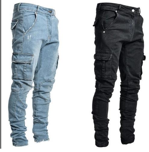 Men's Cargo Jeans 6 Pocket Stretchable Slim Fit Acid Wash with 6 Pockets and Slim Design