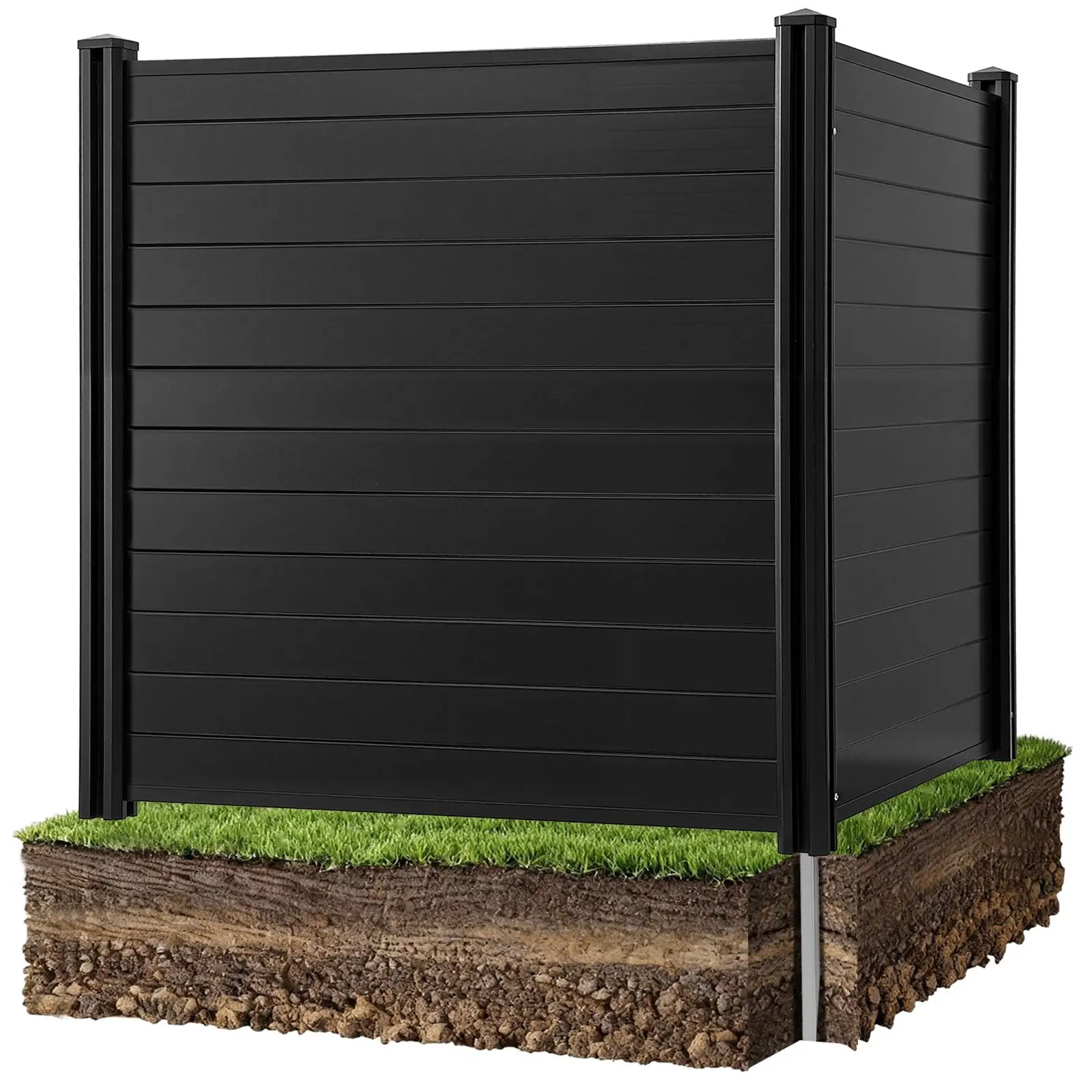 Black Vinyl Outdoor Privacy Screen - 2-Panel Horizontal, 48x48in Weatherproof Fence with 27.6in Ground Stakes, Ideal for Air Conditioner, Pool Equipment Enclosures