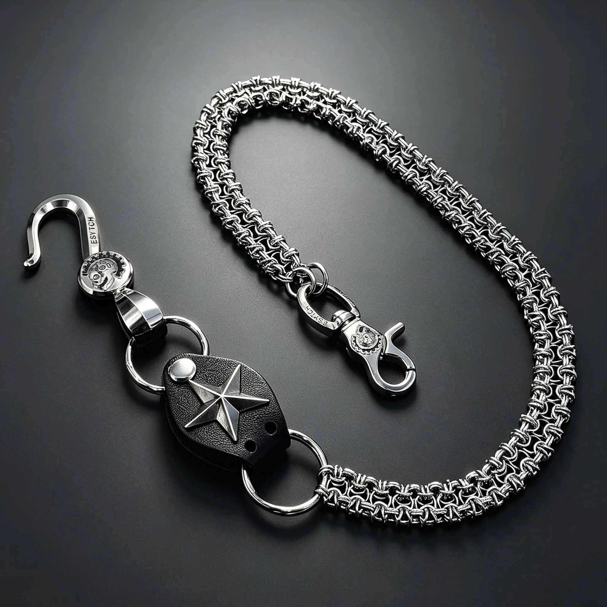 Star Leather Wallet Chain, Strong Stainless Steel Jean Pants Chain For Men, Motorcycle Trouser Key Chain with Hook Clasp, Punk Rock Waist Belt Chain