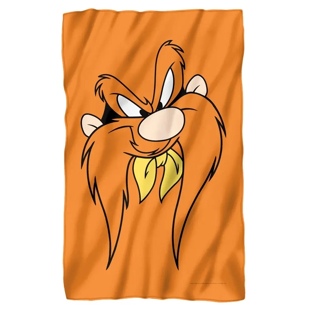 Looney Tunes Yosemite Sam Bold Portrait Flannel Throw Blanket - Solid Orange Background, Cartoon Print, Flannel Fabric, Fading Resistance, Soft Cozy Plush for Couch Lounging, Indoor Use, Retro Animation Fan Home Birthday Gift, Multi-Size