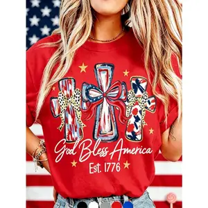 American 250th Anniversary Celebration Apparel Graphic Tees Round Neck T-Shirt, "God Bless America" T-Shirt, USA 250th Anniversary Birthday Gift T-Shirt, Independence Day 4th Of July Unisex T-Shirt,Patriotic Independence Day Commemorative Shirt