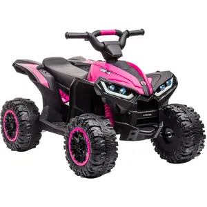 12V Kids Electric ATV Quad Bike Ride-On Car – Battery Powered, Remote Control, LED Lights, Wireless Connection Music, Horn, Gradual Start, 2 Speeds, Treaded Tires, Safe Outdoor Toy for Boys & Girls Ages 3-8