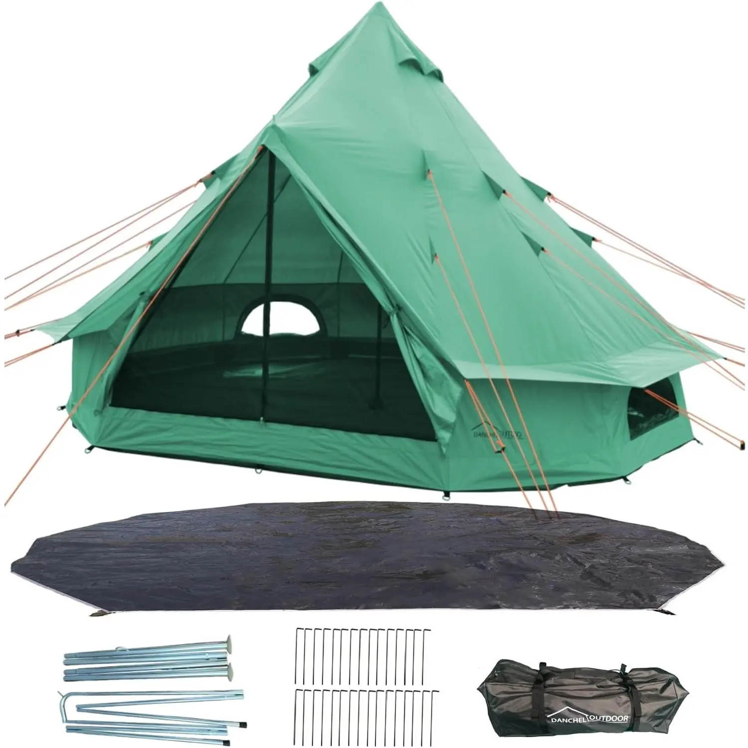 B1 Portable Yurt with Footprint, Waterproof 4-6 Persom Family Camping Bell Tent 300D Oxford Nylon UPF50+ Sun Protection, Green 13ft/4m