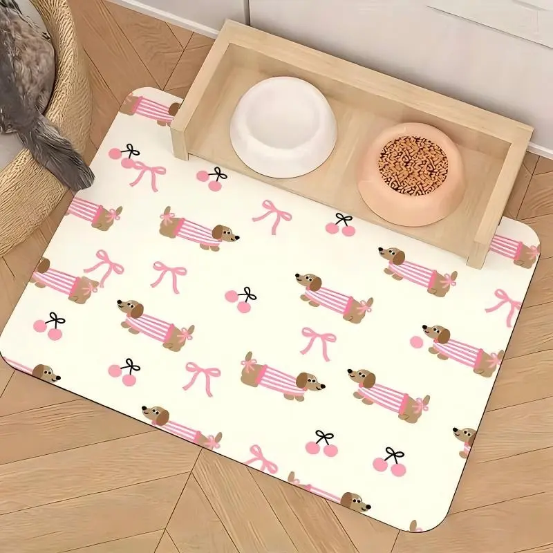 Non-Slip Pet Feeding Mat, Cute Dog Print, Leak-Proof Waterproof Surface, Easy Clean, Suitable for All Breeds, Portable Outdoor Use